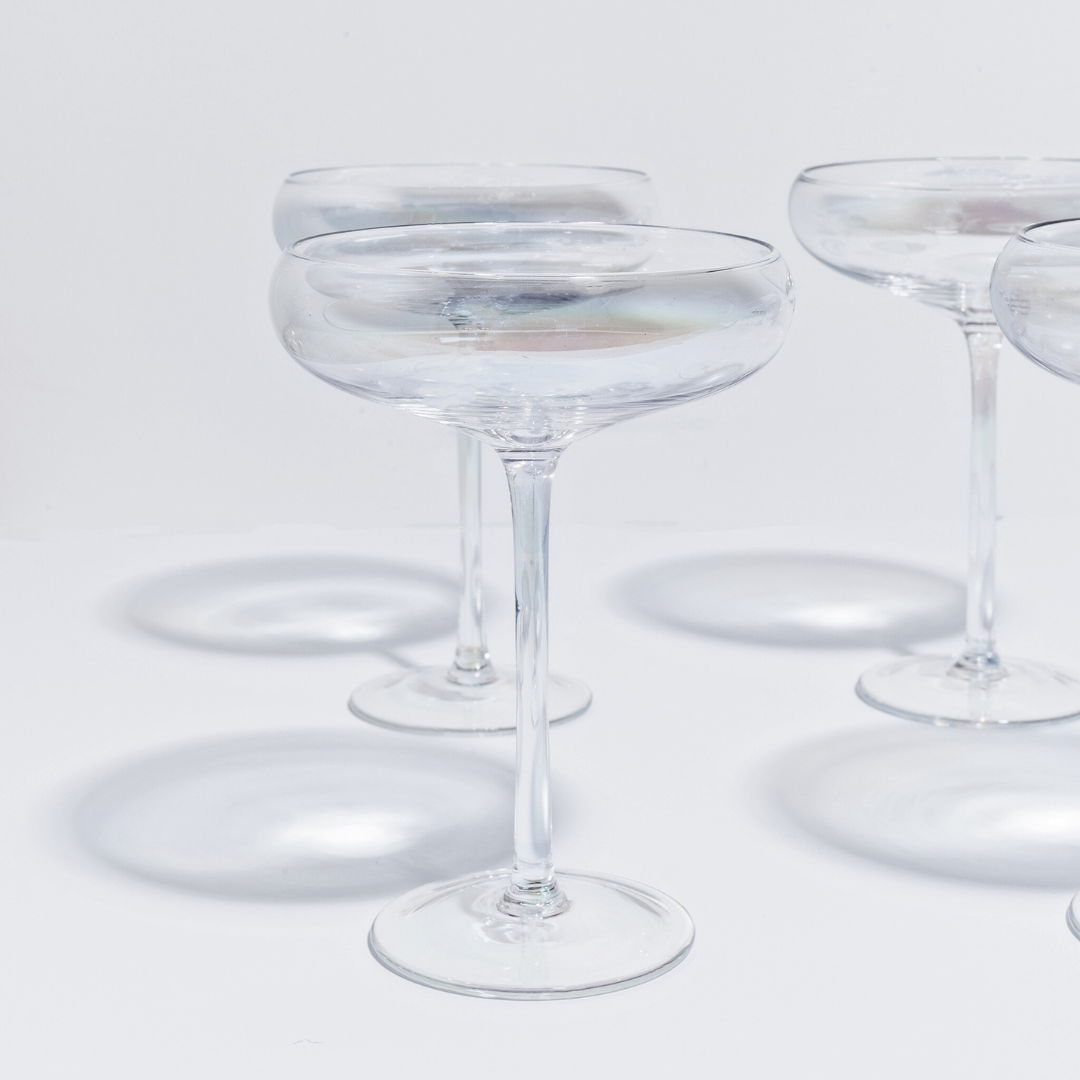 Iridescent cocktail coupe in set of 4, alternate angle