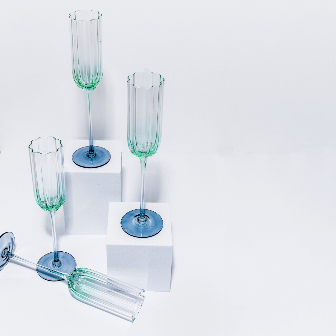 Petal champagne flute in aqua set of 4