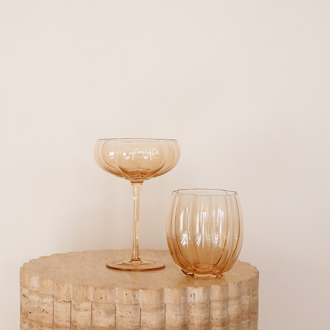 Petal stemless glass- light amber in set of 4, styled shot
