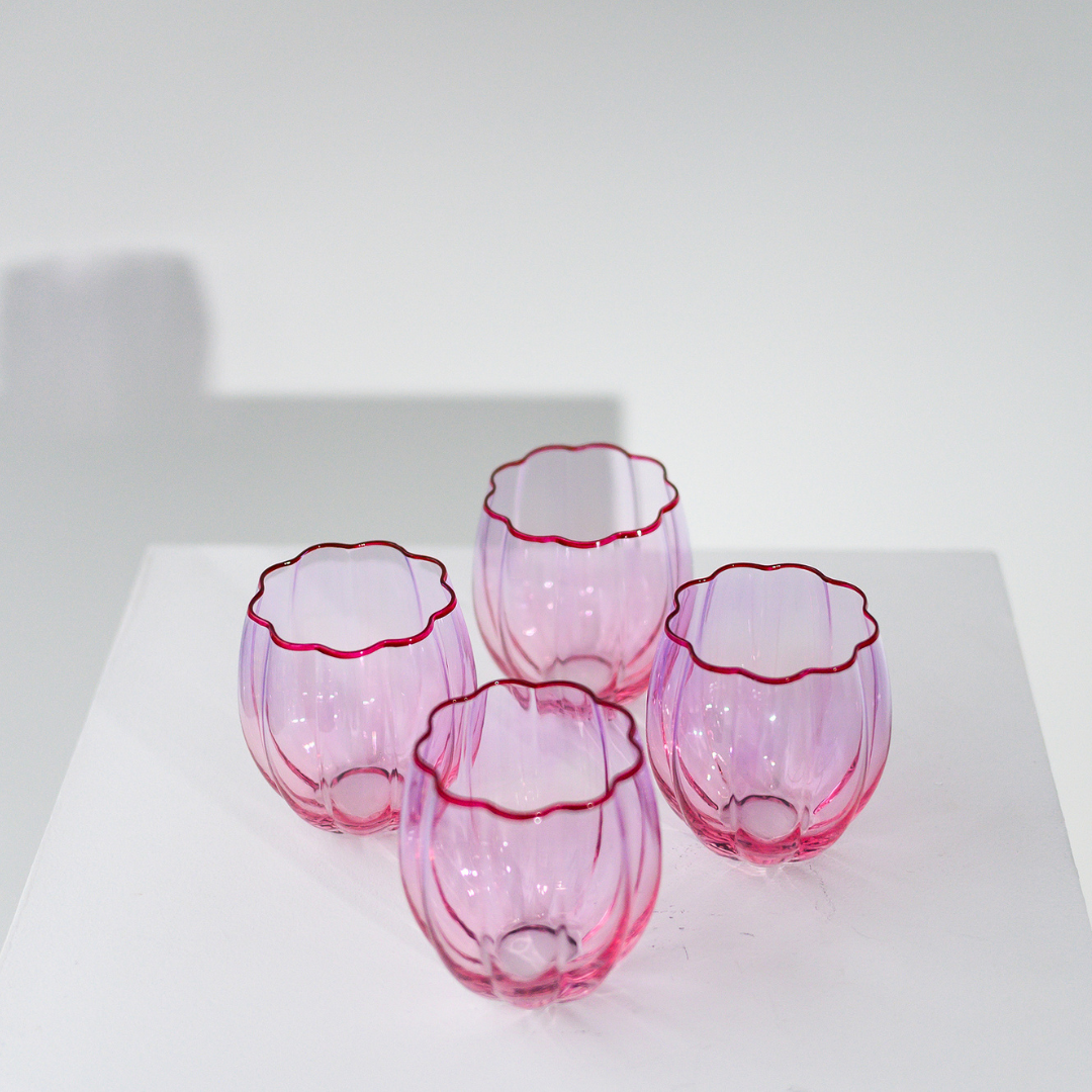 Petal stemless glass- set of 4 in lilac/blush, detail view