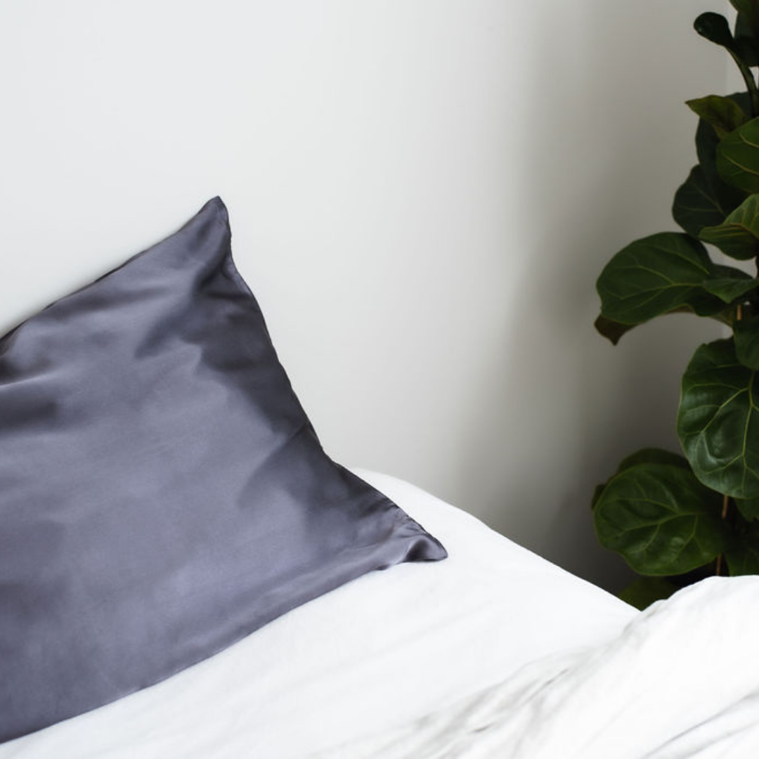 Pure silk pillowcase pair in Charcoal side view