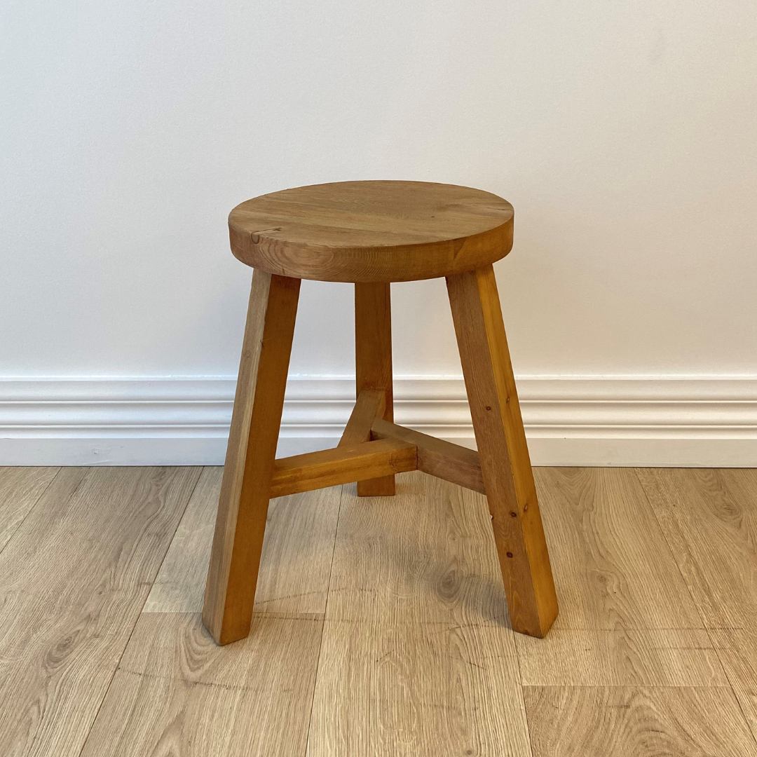 Reclaimed wooden tripod stool in Natural