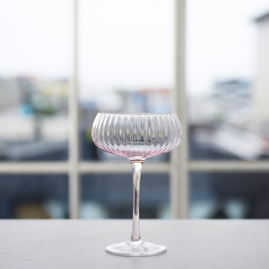 Ribbed champagne coupe in Set 4 Blush side view