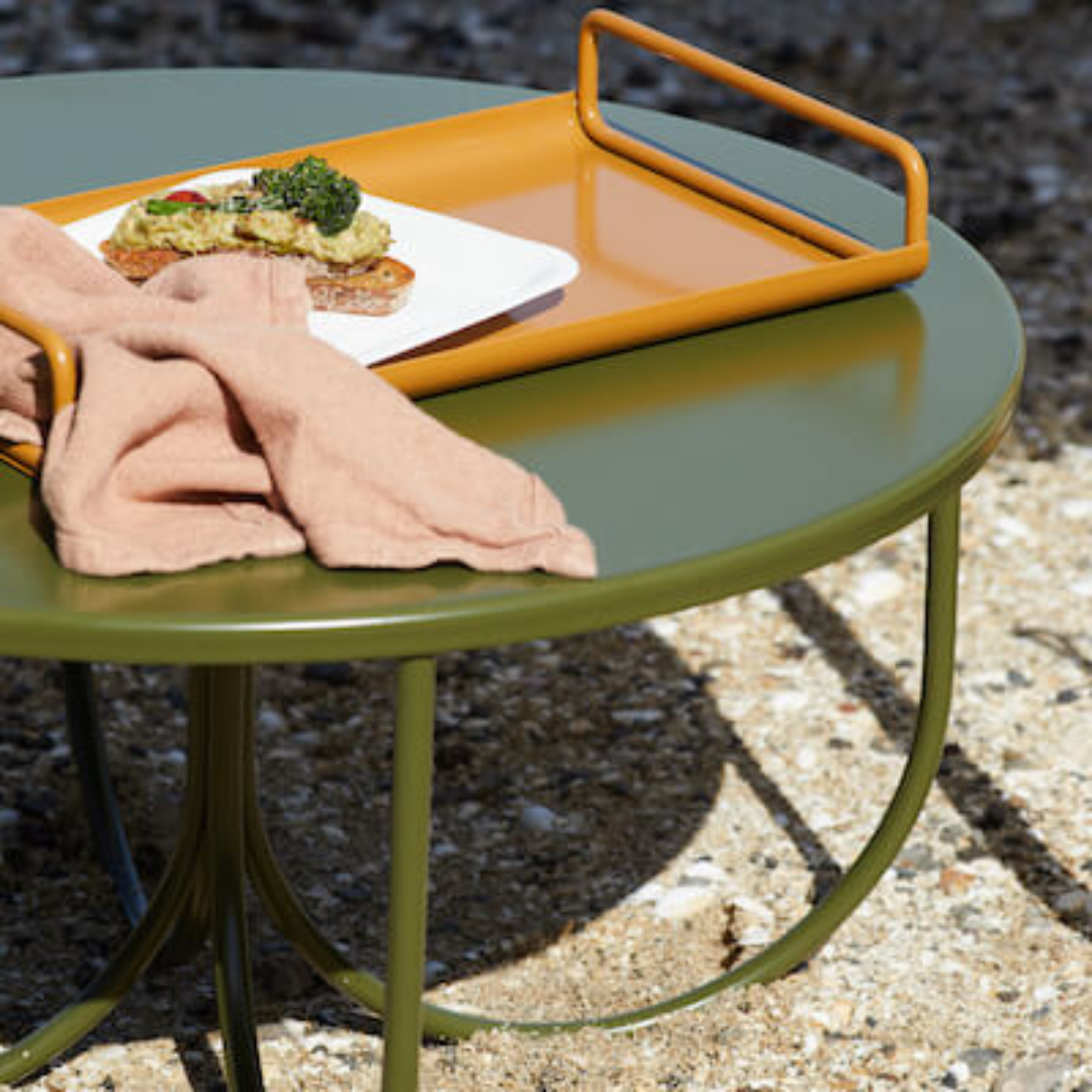 Stainless steel rotoiti table in fern, detail view
