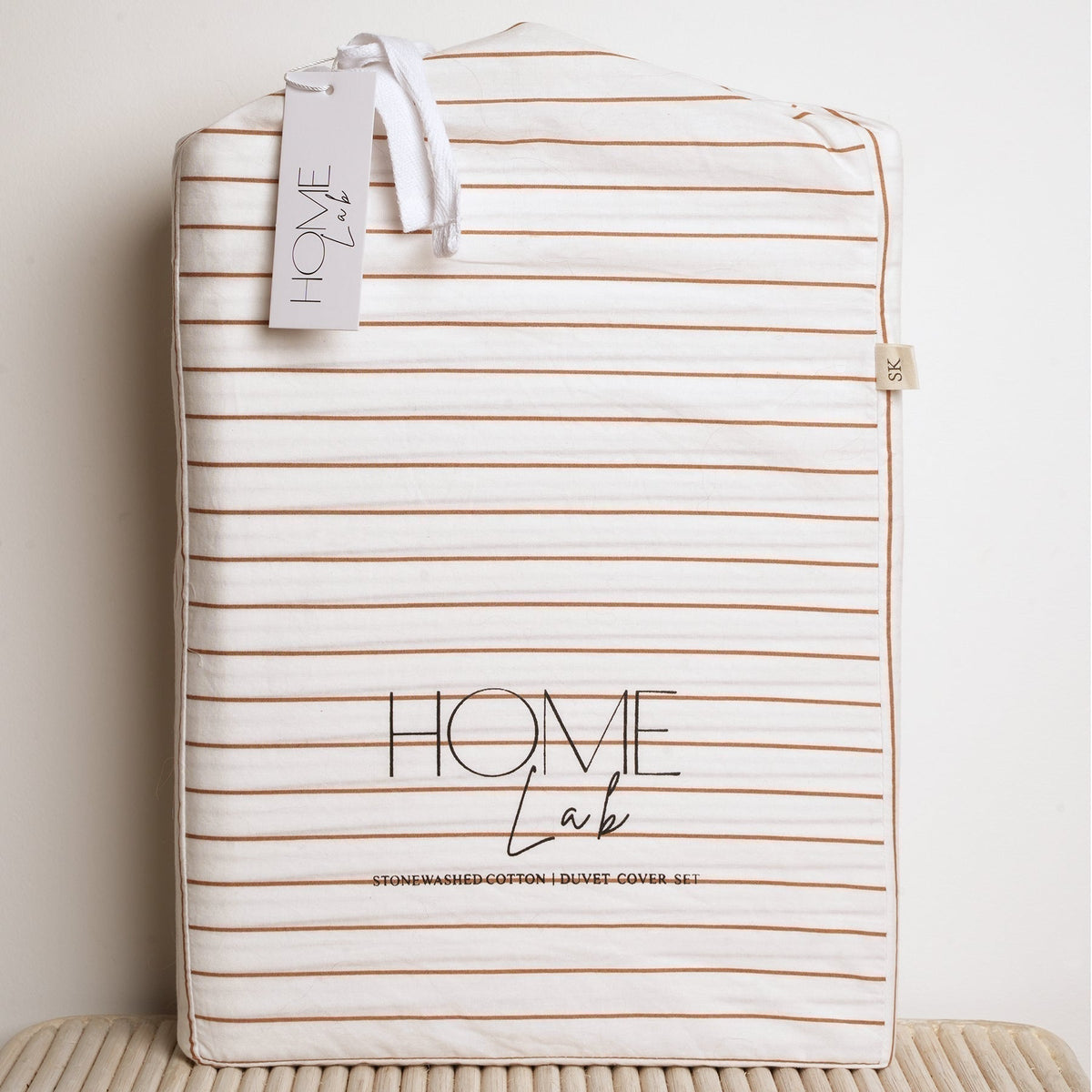 Stonewashed cotton duvet set in Ginger Stripe