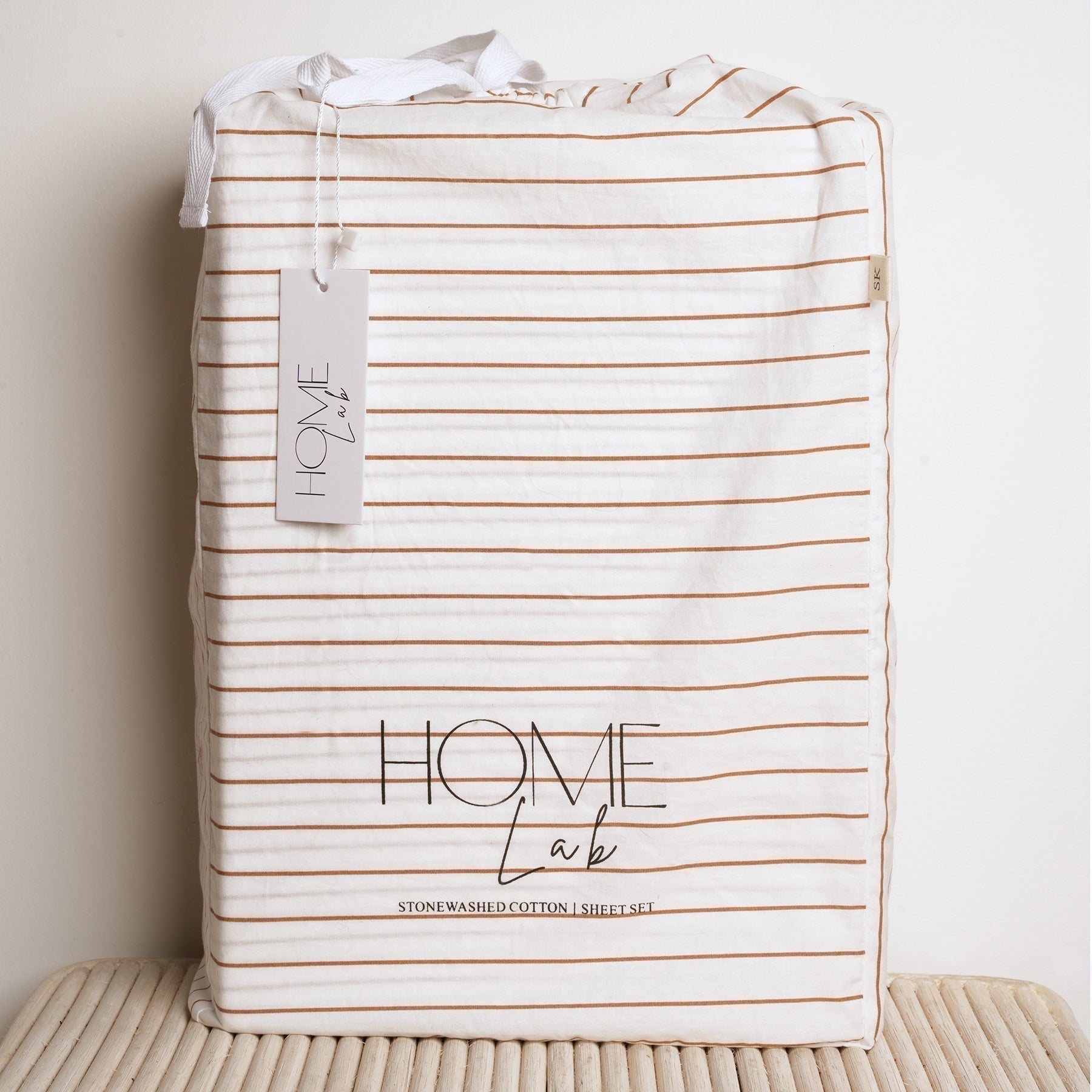 Stonewashed cotton sheet set in Ginger Stripe
