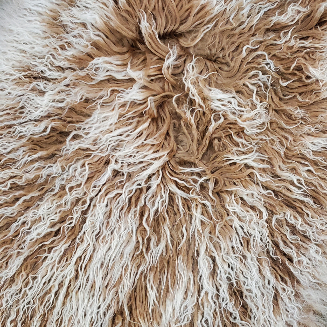 Tibetan lambskin rug in Light Caramel With Tips detail view