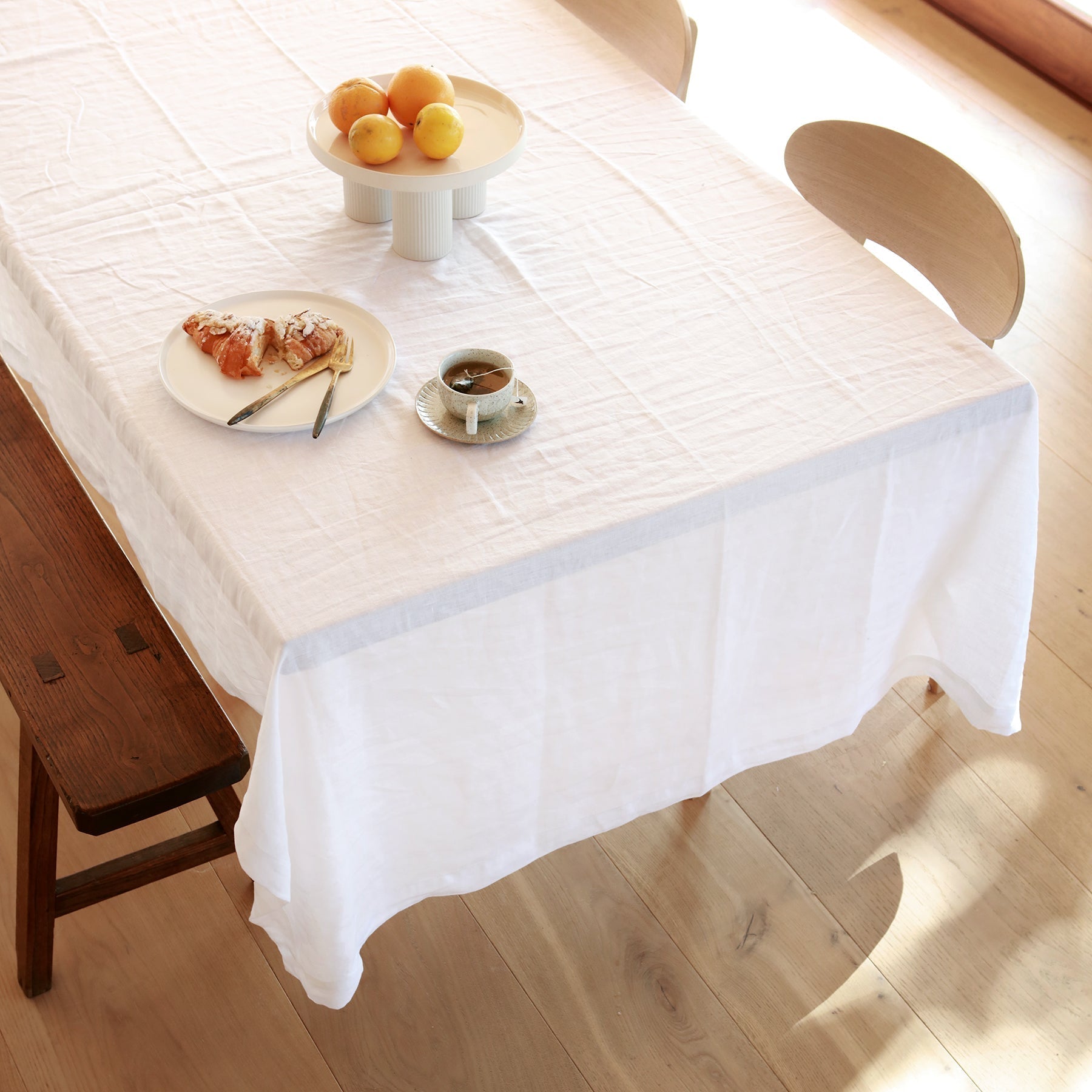 100% French Flax linen Tablecloth- White (Extra Large)