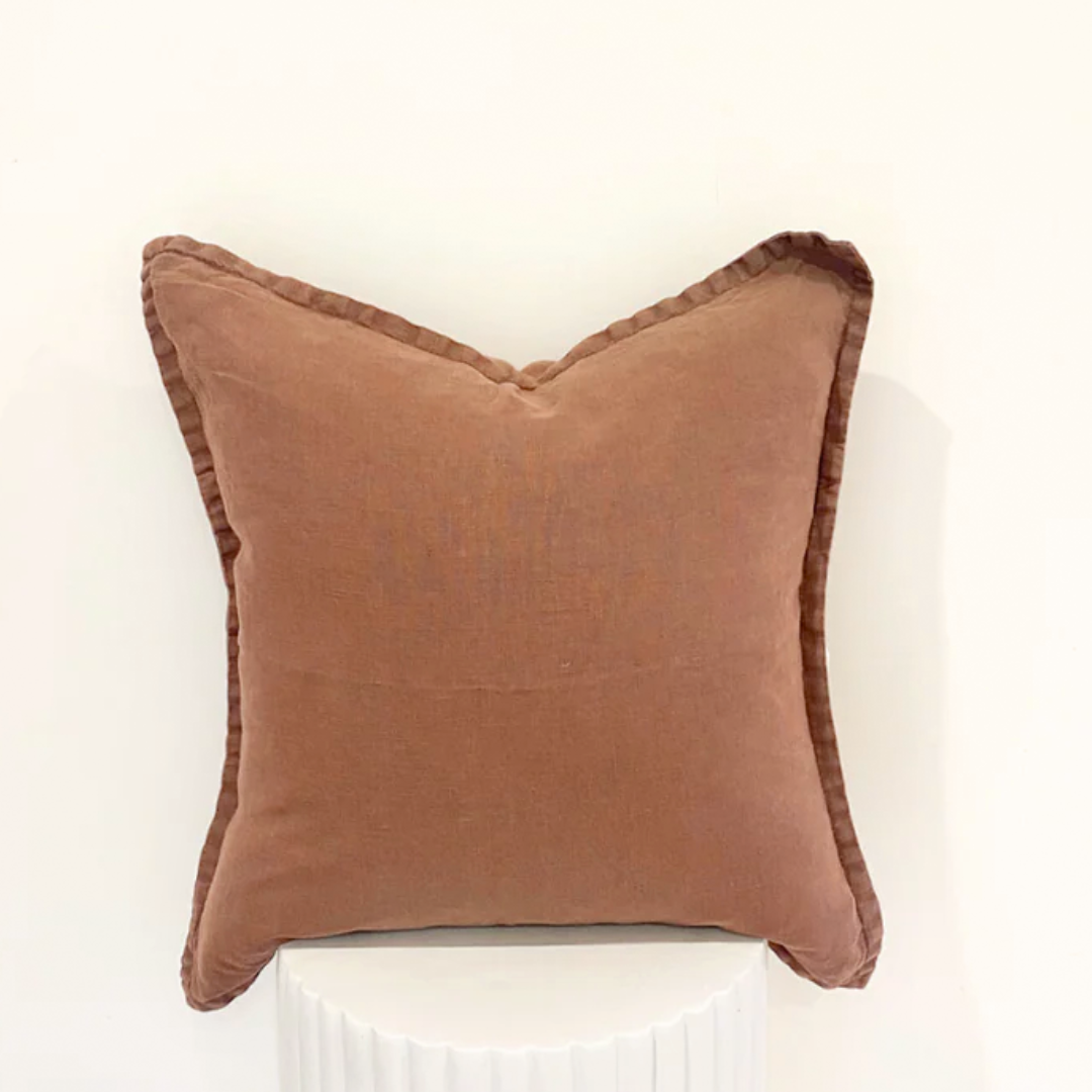 100% belgium linen vintage washed cushion- feather filled in cocoa