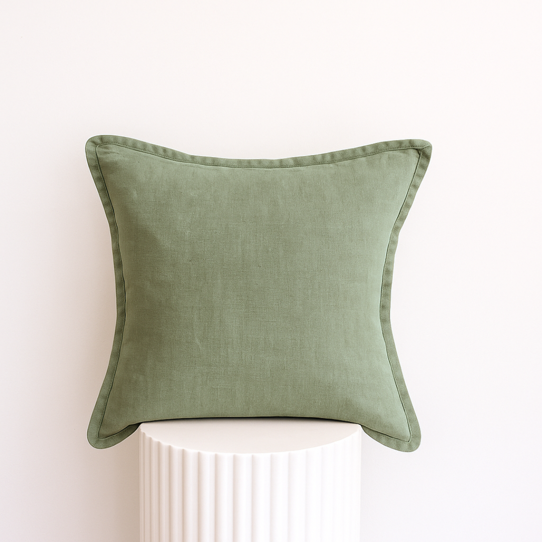 100% belgium linen vintage washed cushion- feather filled in forest