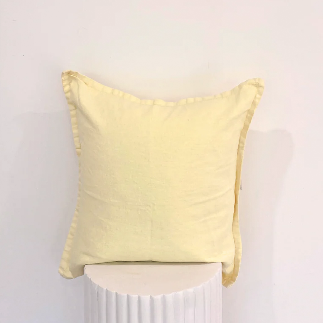 100% belgium linen vintage washed cushion- feather filled in lemoncello