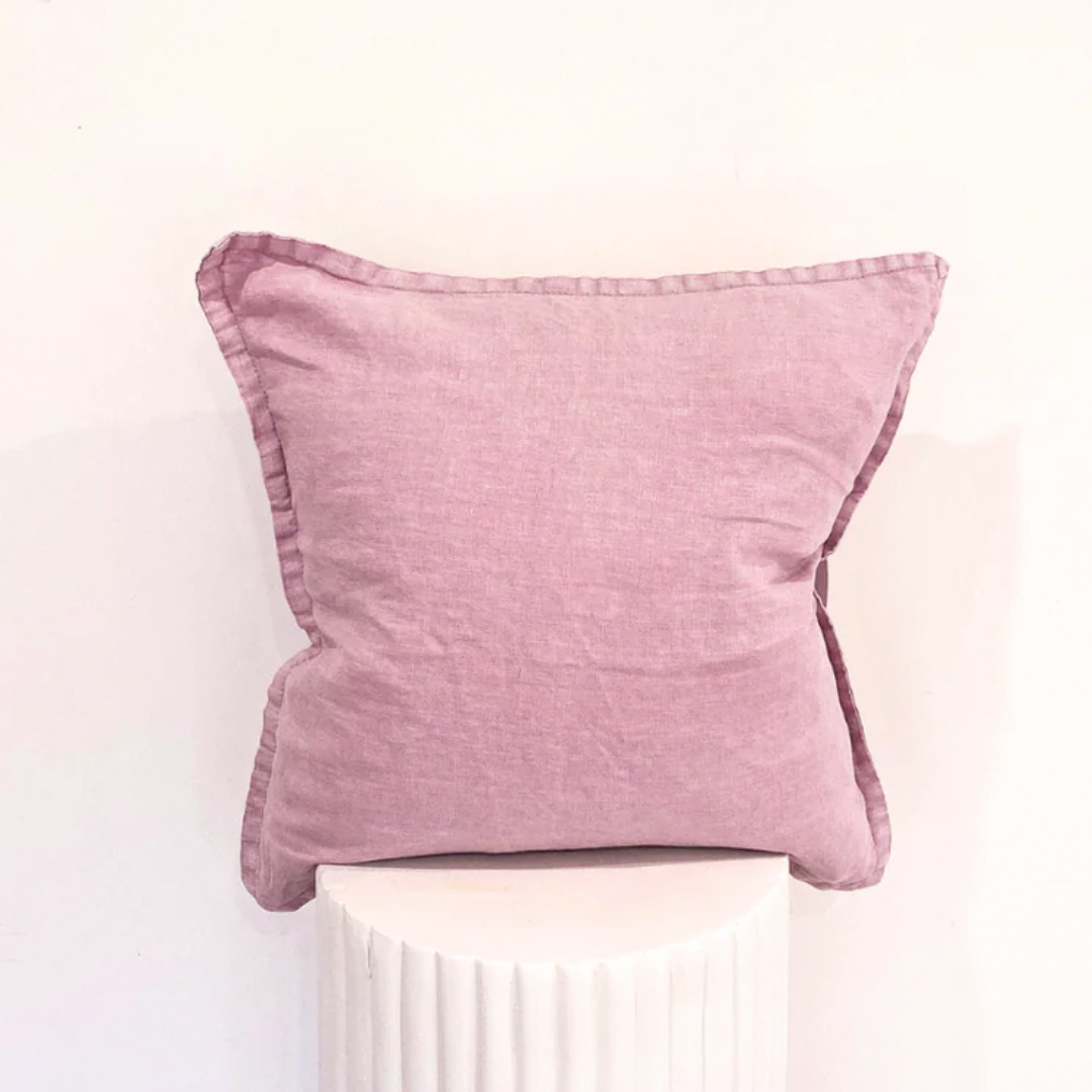 100% belgium linen vintage washed cushion- feather filled in lilac