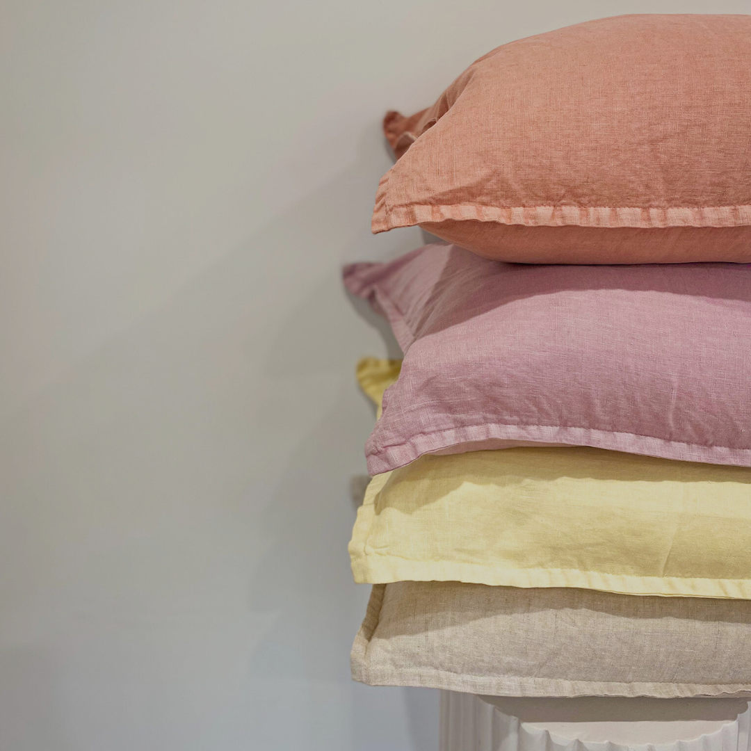 100% belgium linen vintage washed cushion- feather filled in linen, detail view