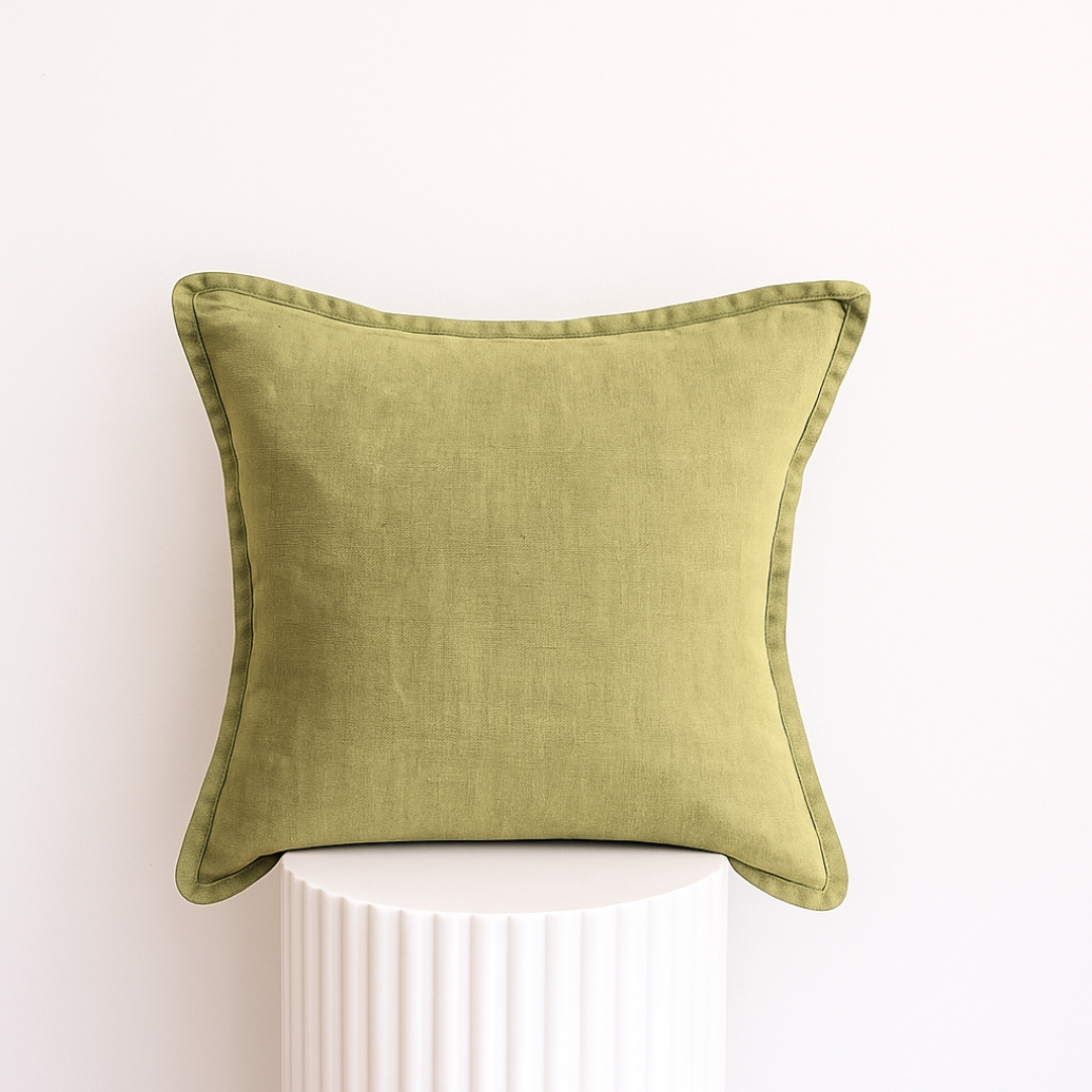 100% belgium linen vintage washed cushion- feather filled in olive
