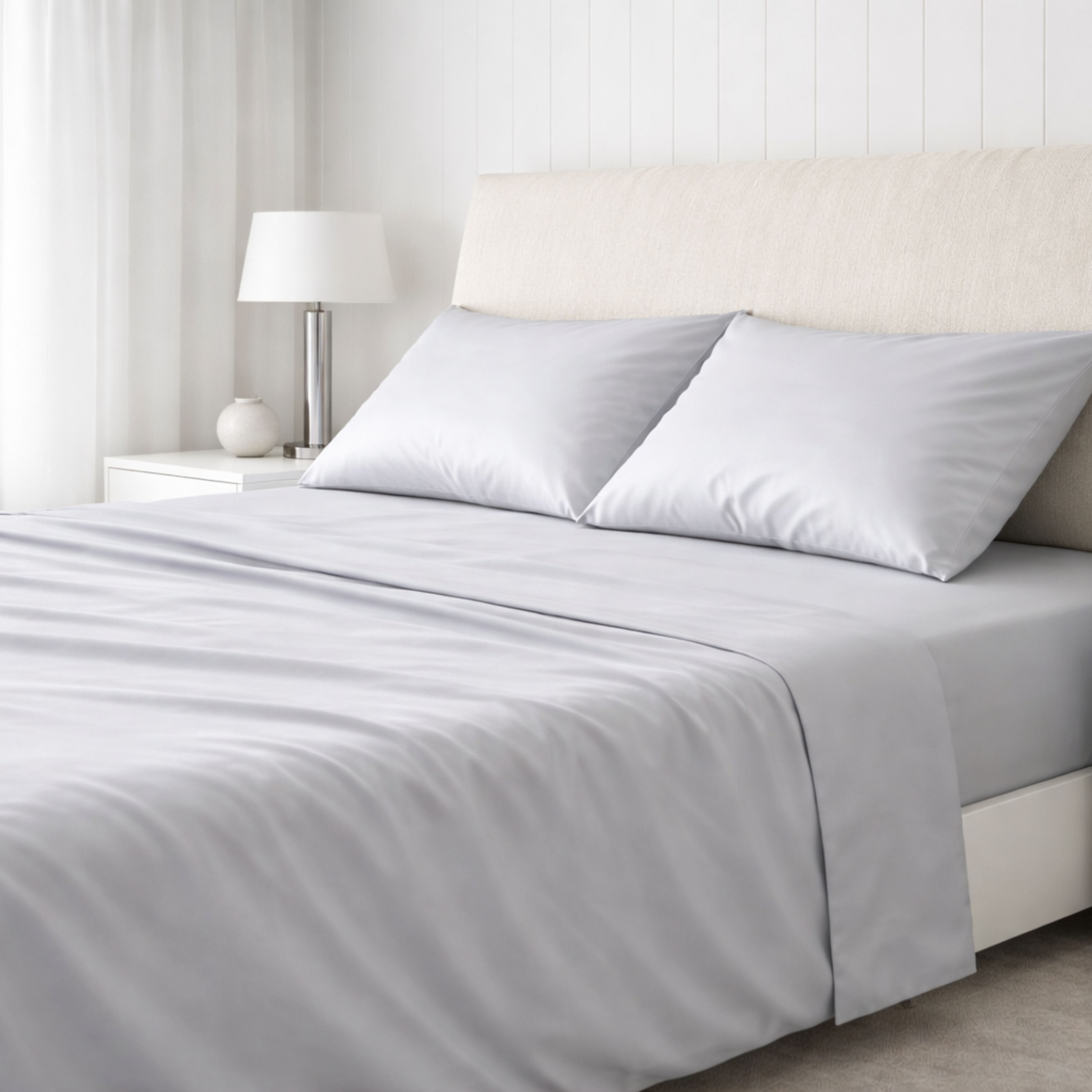 100% cotton soft luxe 500tc sheet set in whisper grey, detail view