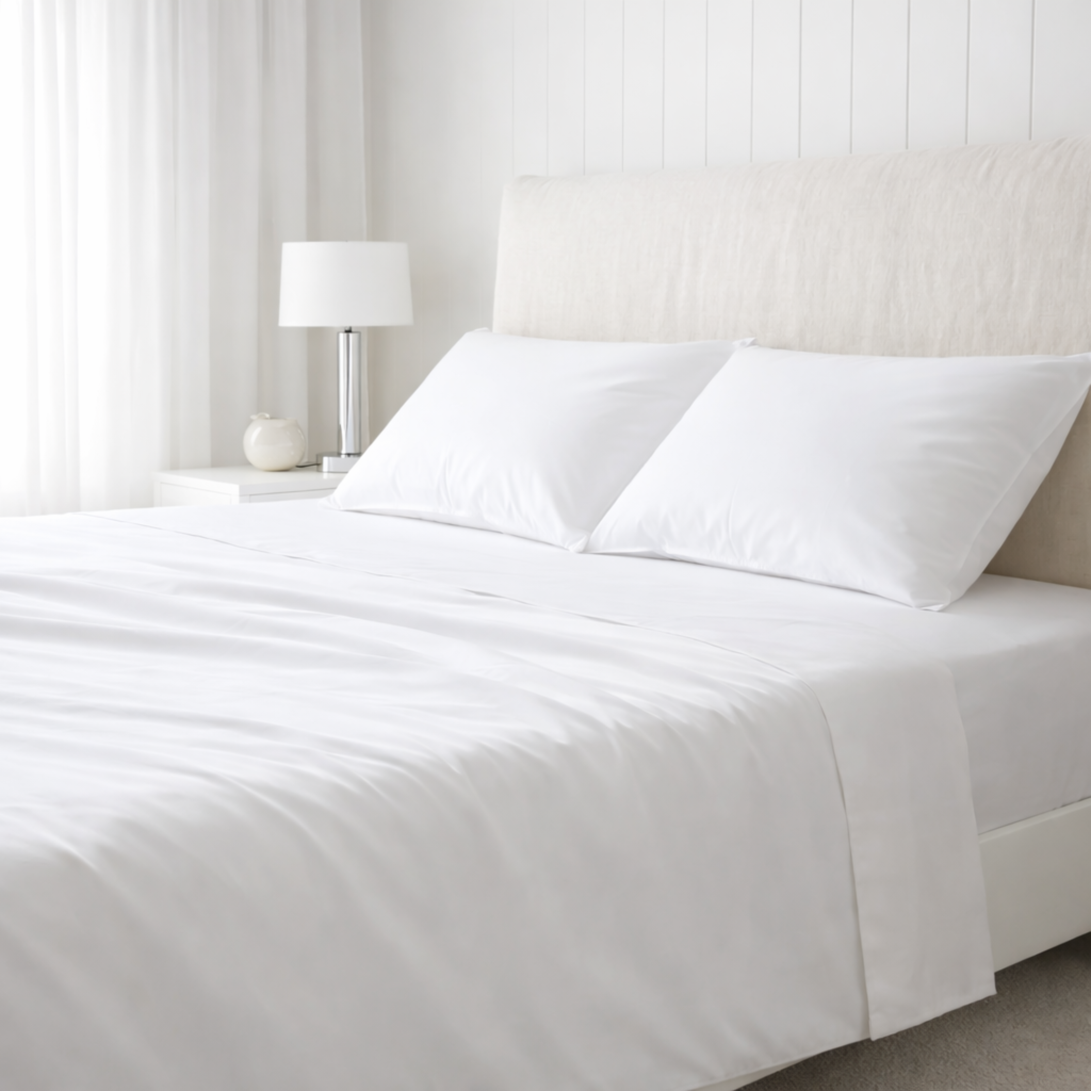 100% cotton soft luxe 500tc sheet set in white, detail view