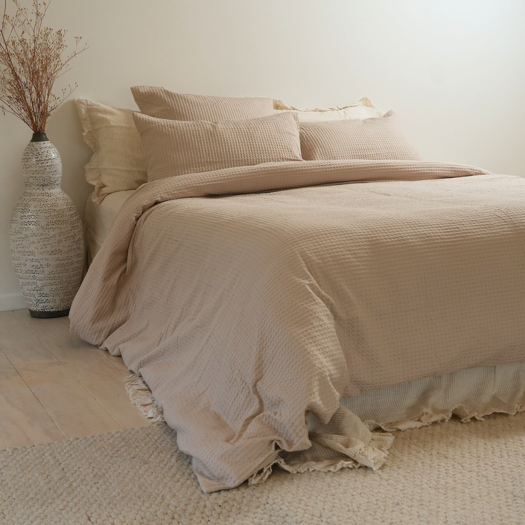 100% cotton waffle duvet set in natural