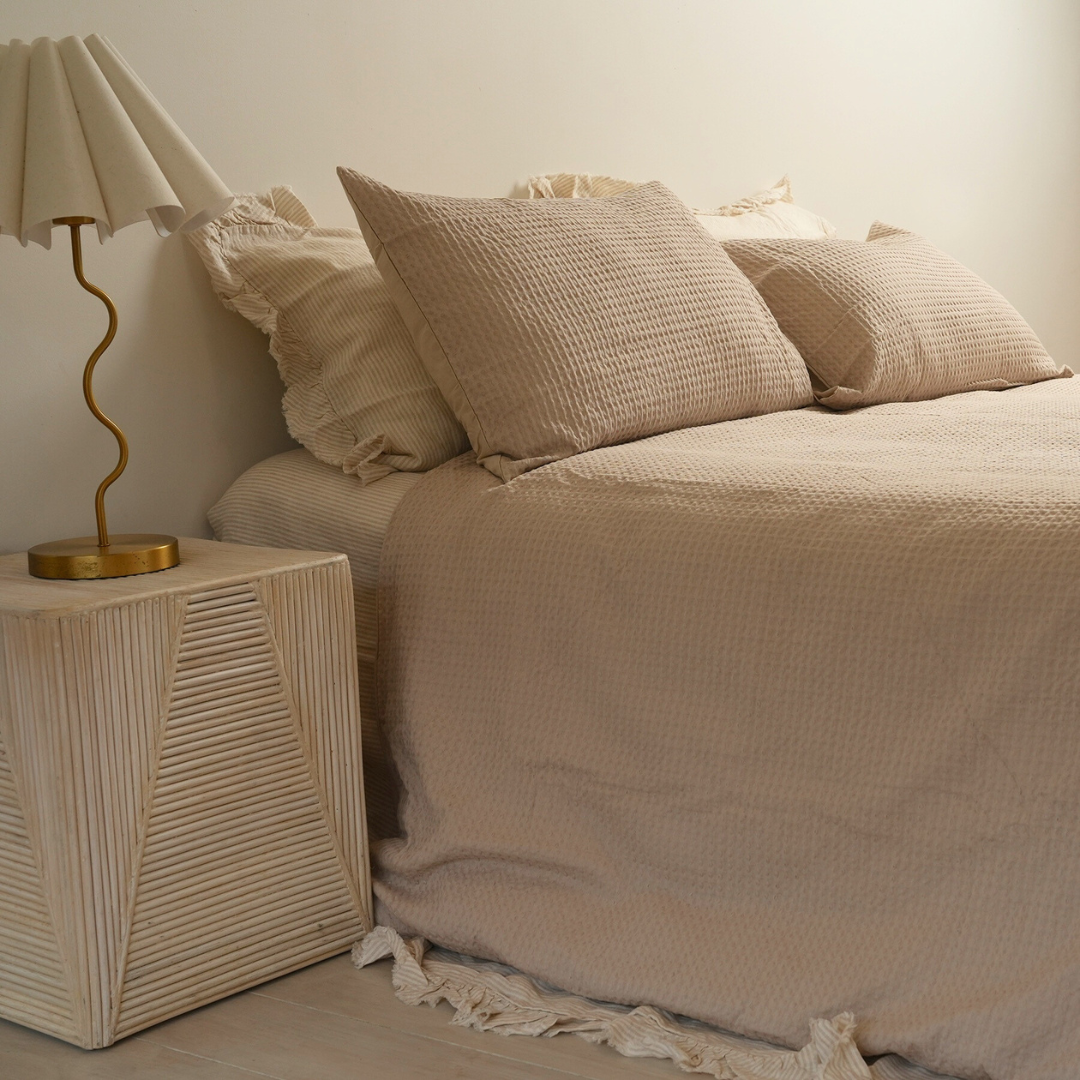 100% cotton waffle duvet set in natural, detail view