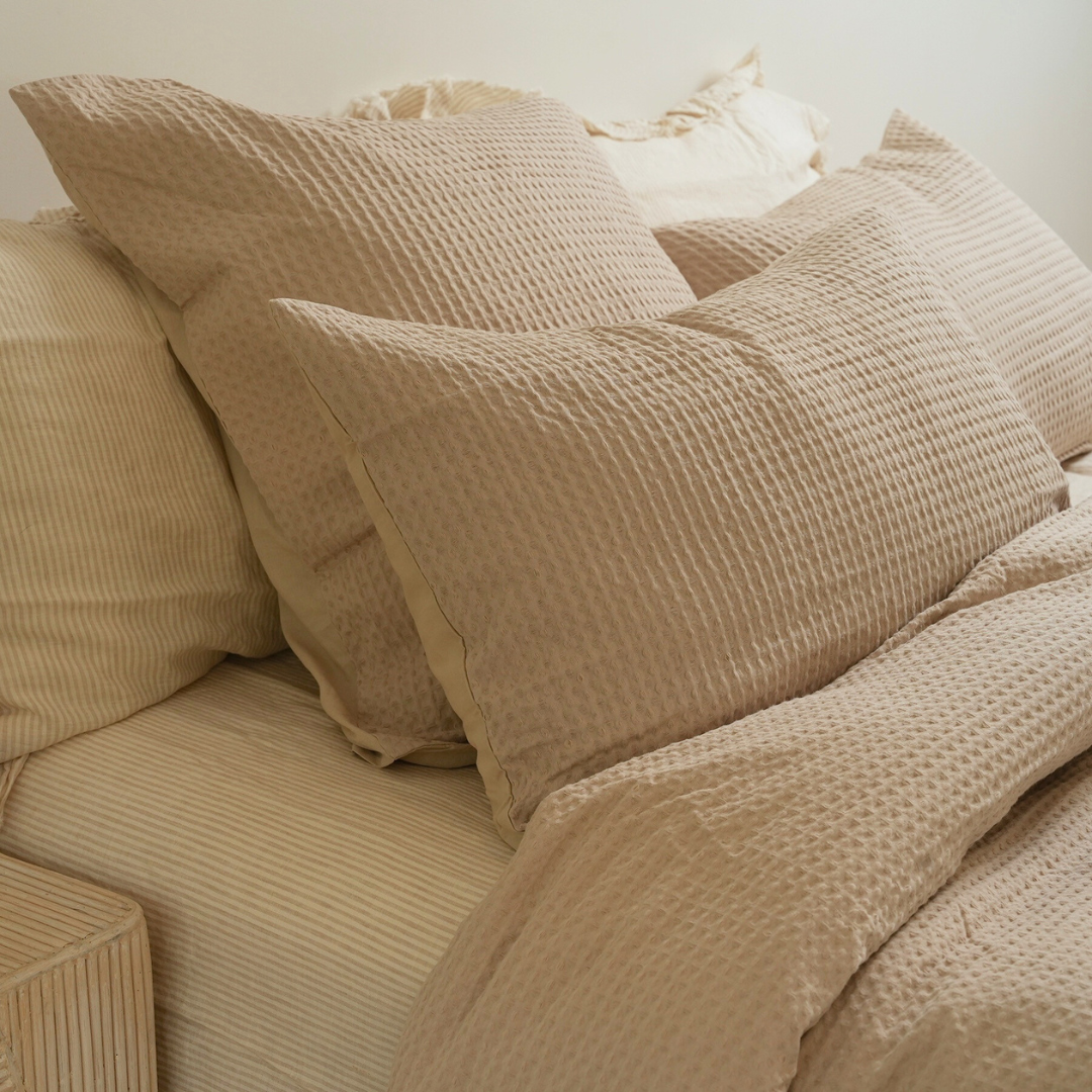 100% cotton waffle euro pillowcase in natural, detail view