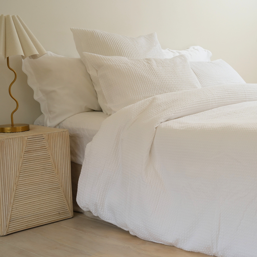 100% cotton waffle euro pillowcase in white, detail view