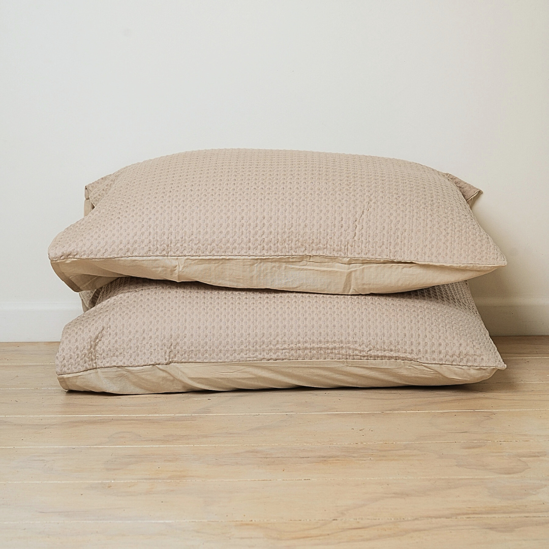 100% cotton waffle pillowcase pair in natural