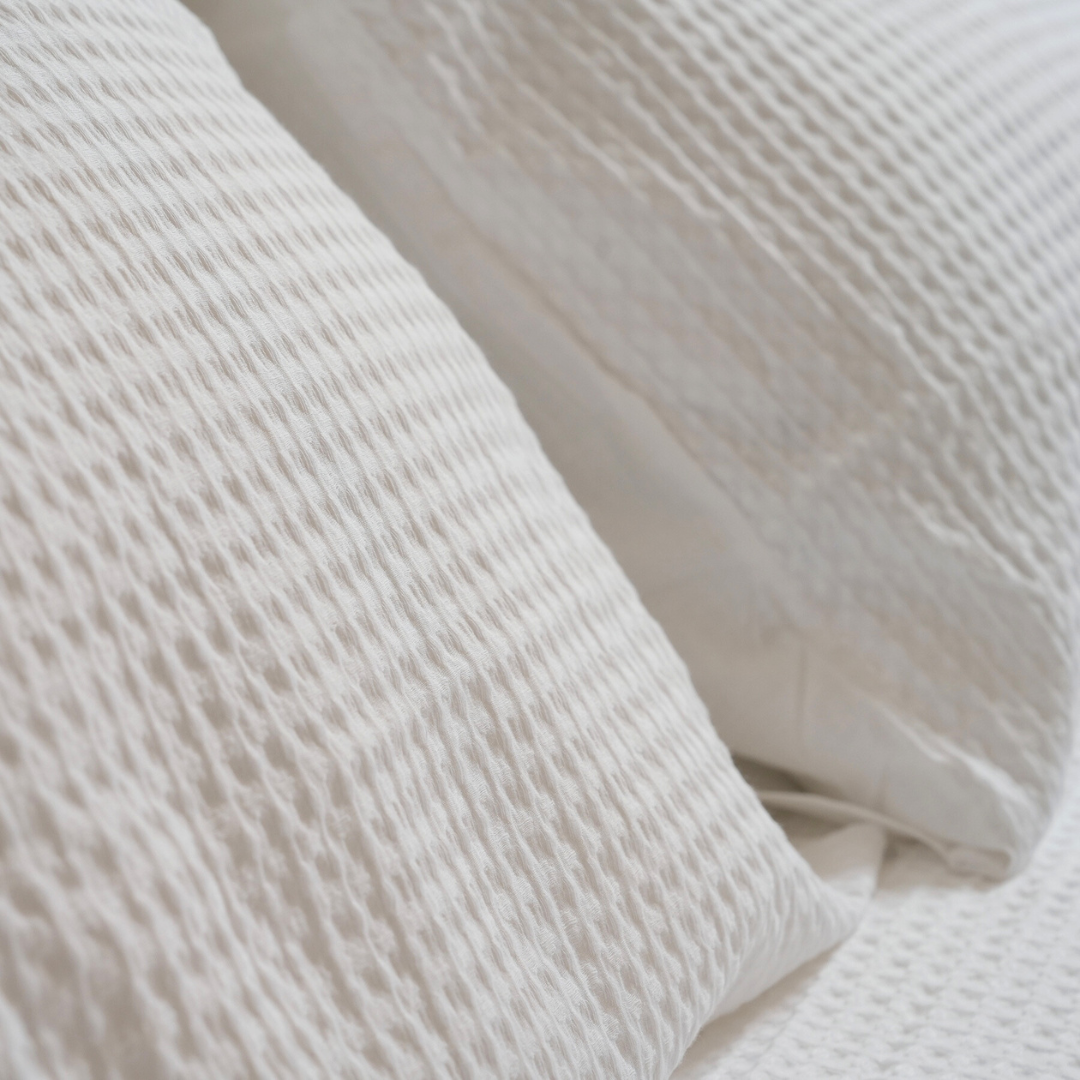 100% cotton waffle pillowcase pair in white, detail view