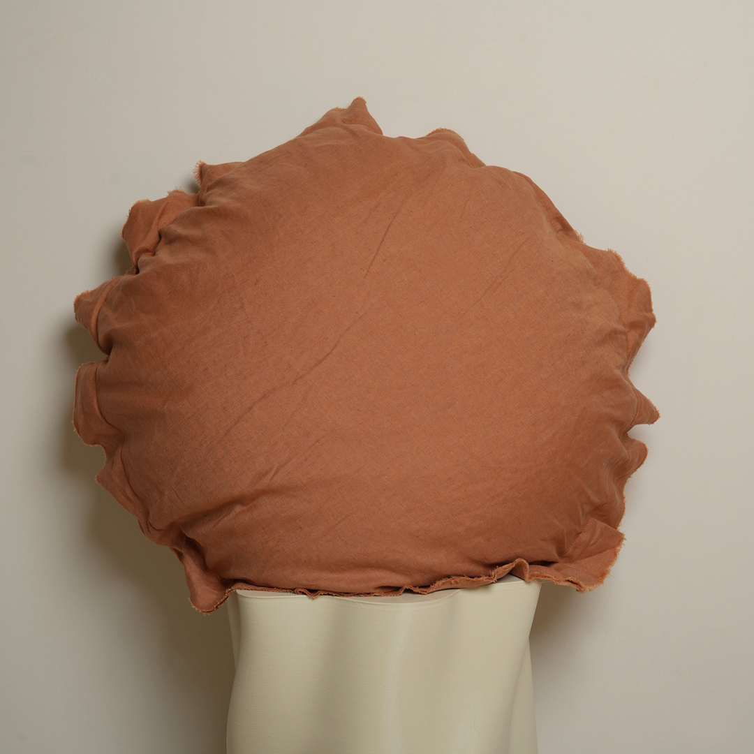 100% flax linen round feather filled cushion in hazelnut