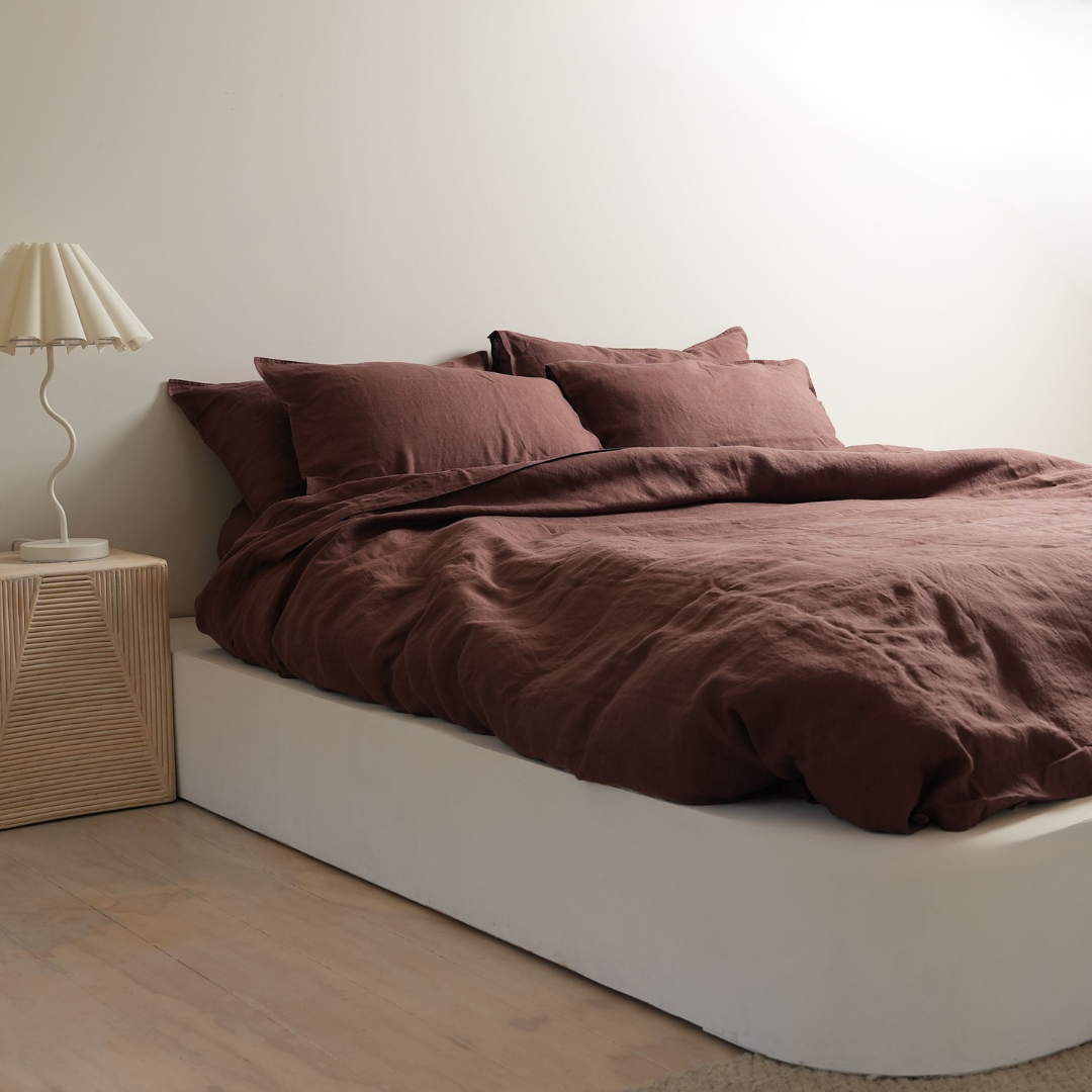 100% french flax linen duvet cover set in cocoa
