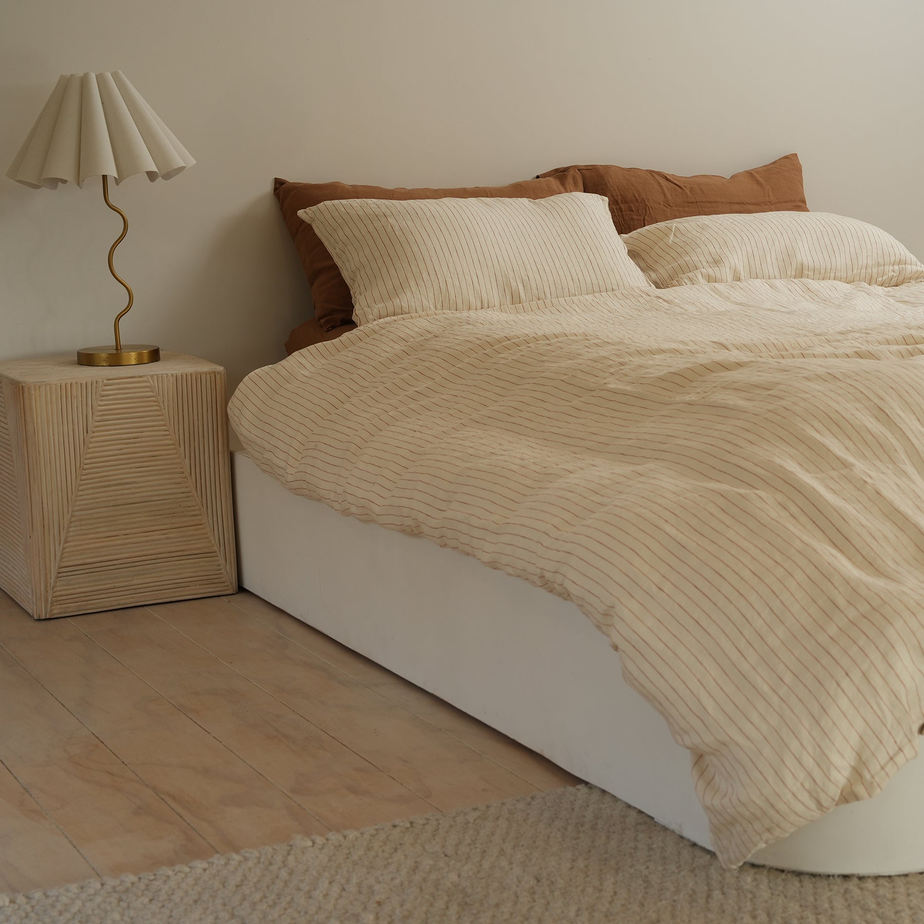 100% french flax linen duvet cover set in ginger pinstripe