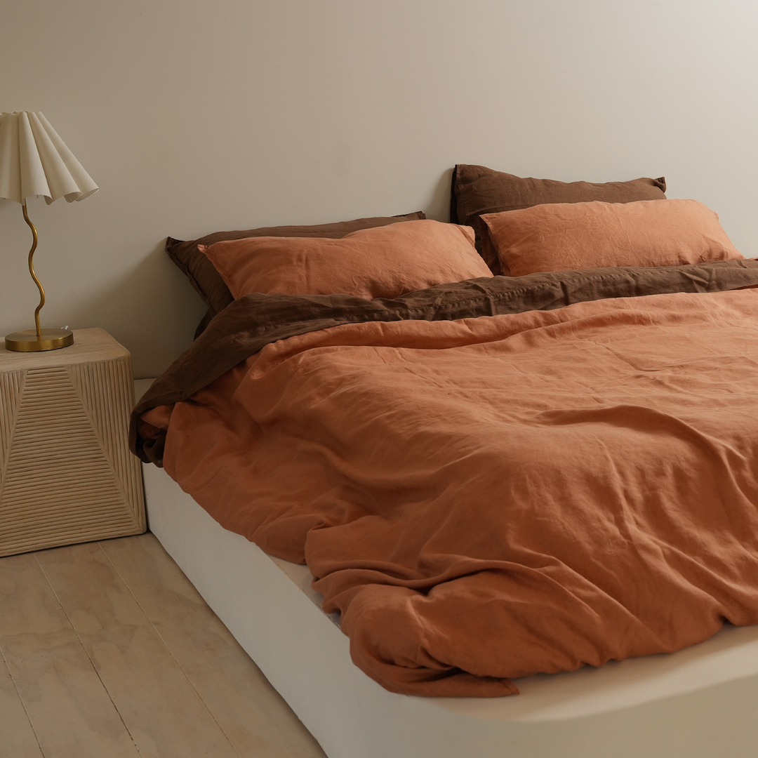 100% french flax linen duvet cover set in hazelnut