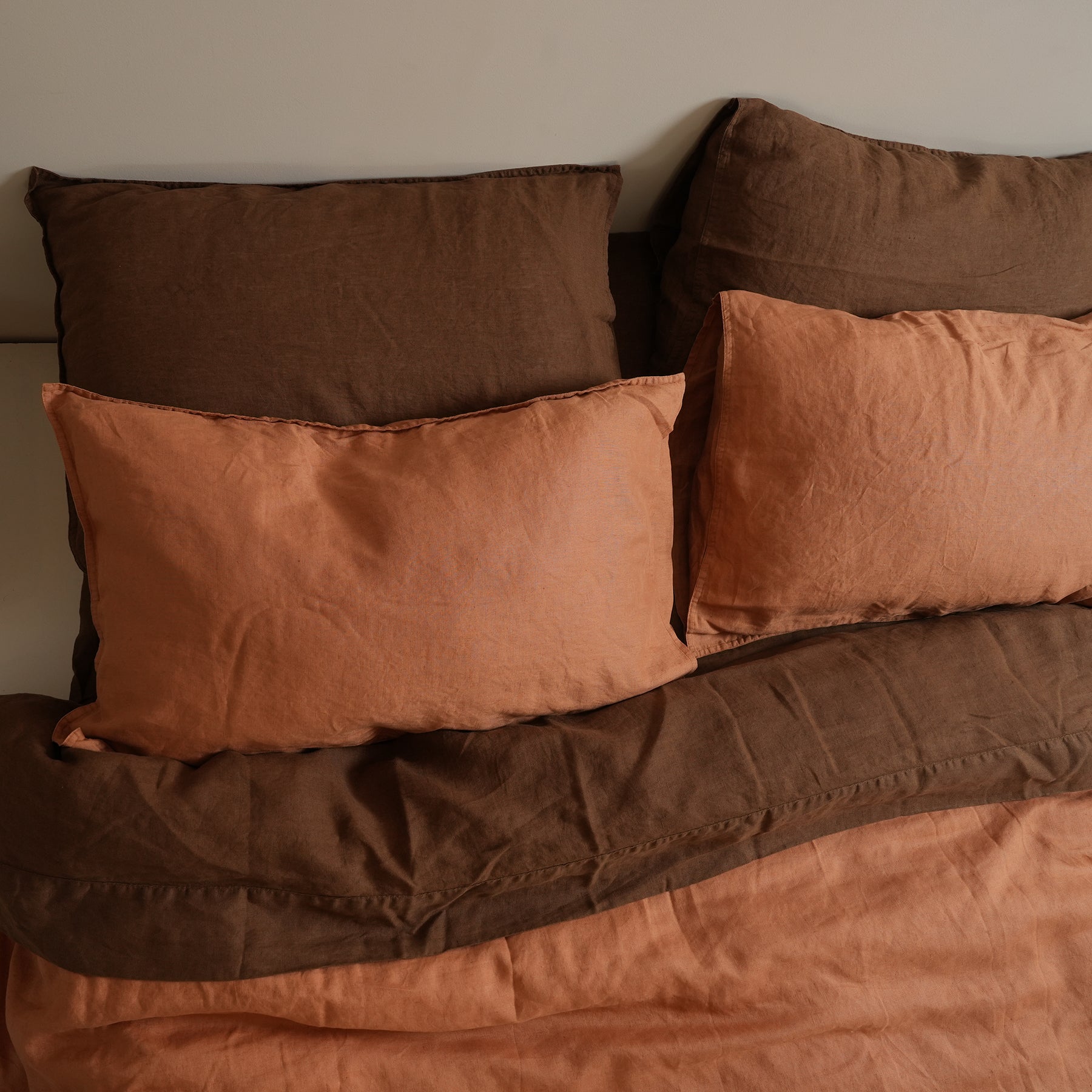 100% french flax linen duvet cover set in hazelnut, close-up