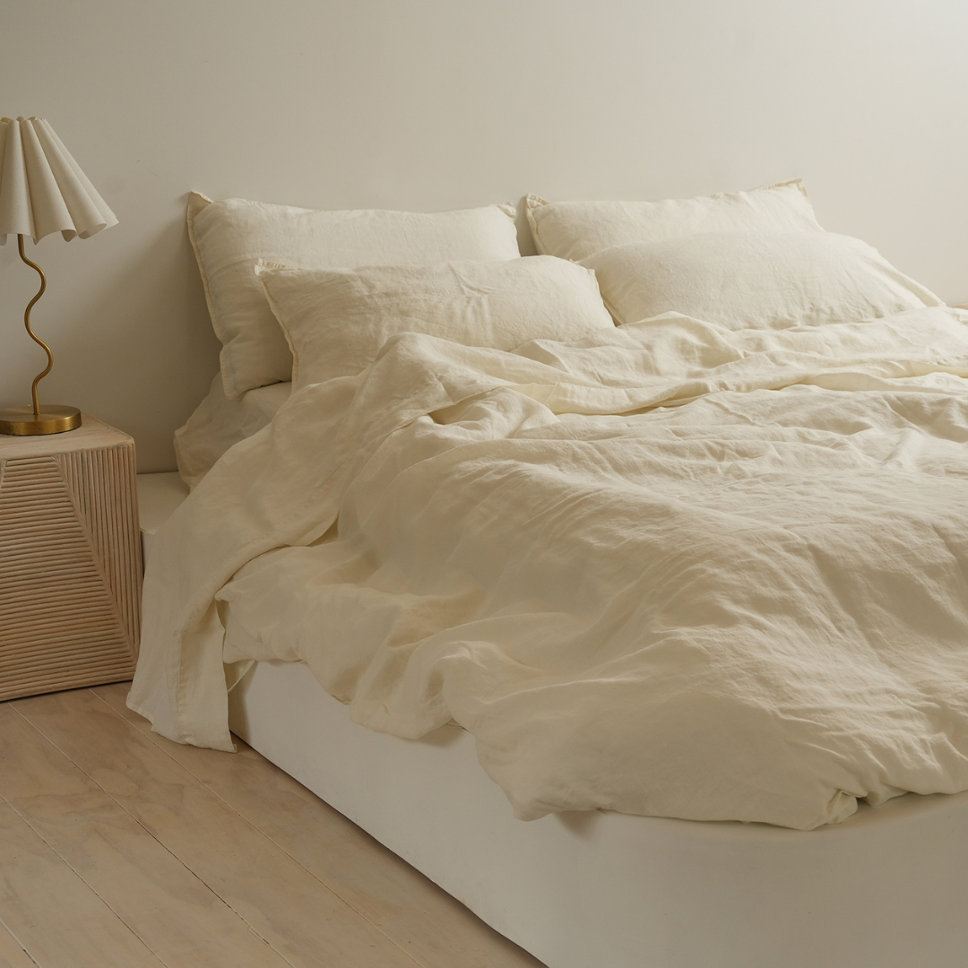 100% french flax linen duvet cover set in milk