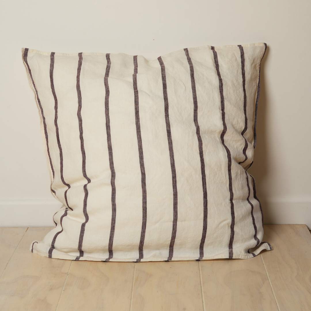 100% french flax linen euro pillowcase in cocoa stripe