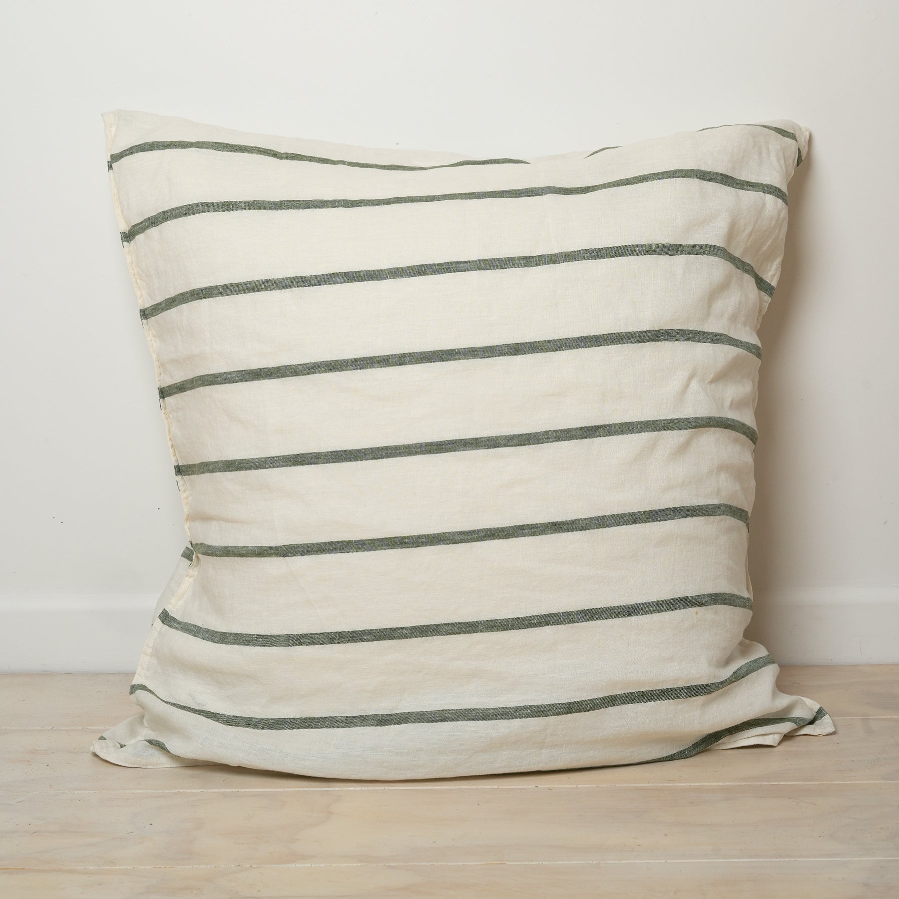 100% french flax linen euro pillowcase in lichen stripe