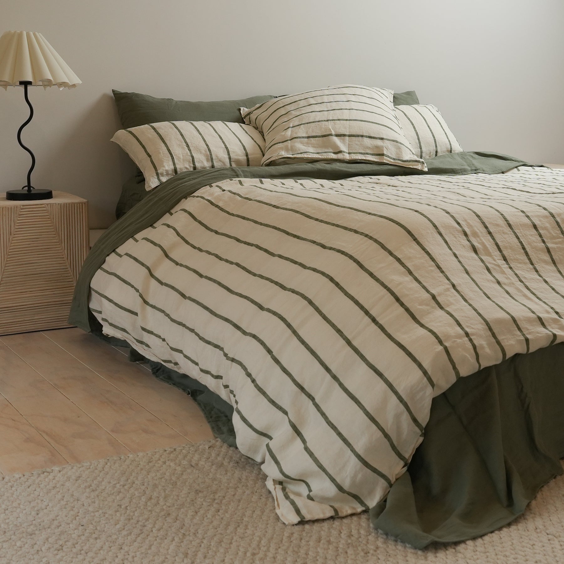 100% french flax linen euro pillowcase in lichen stripe, close-up