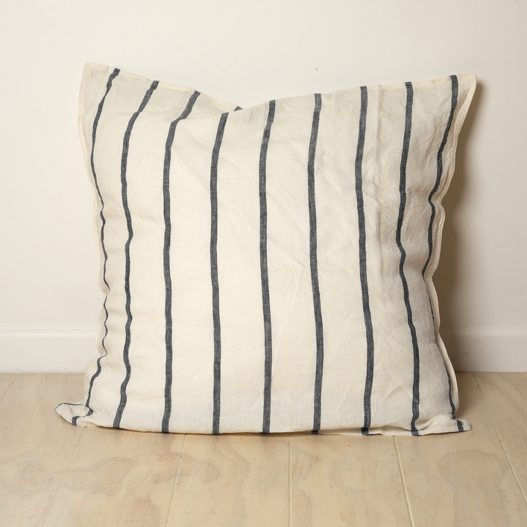 100% french flax linen euro pillowcase in midnight stripe