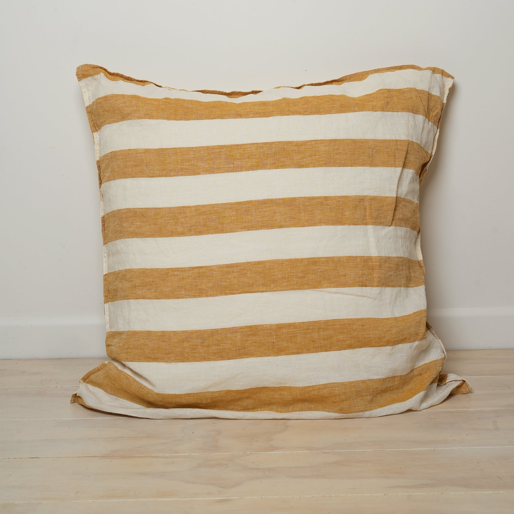 100% french flax linen euro pillowcase in sunflower stripe