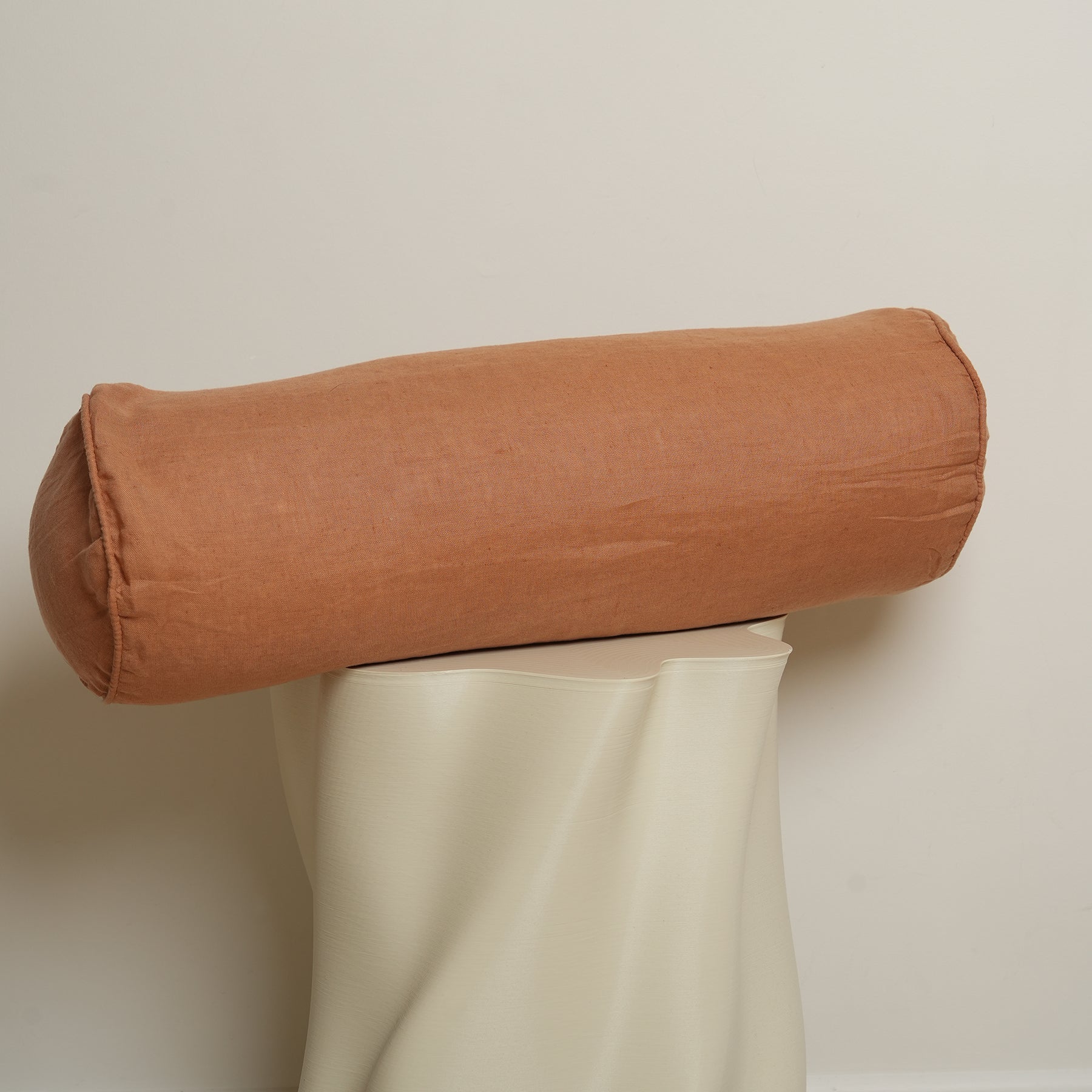 100% french flax linen feather filled bolster cushion in hazelnut