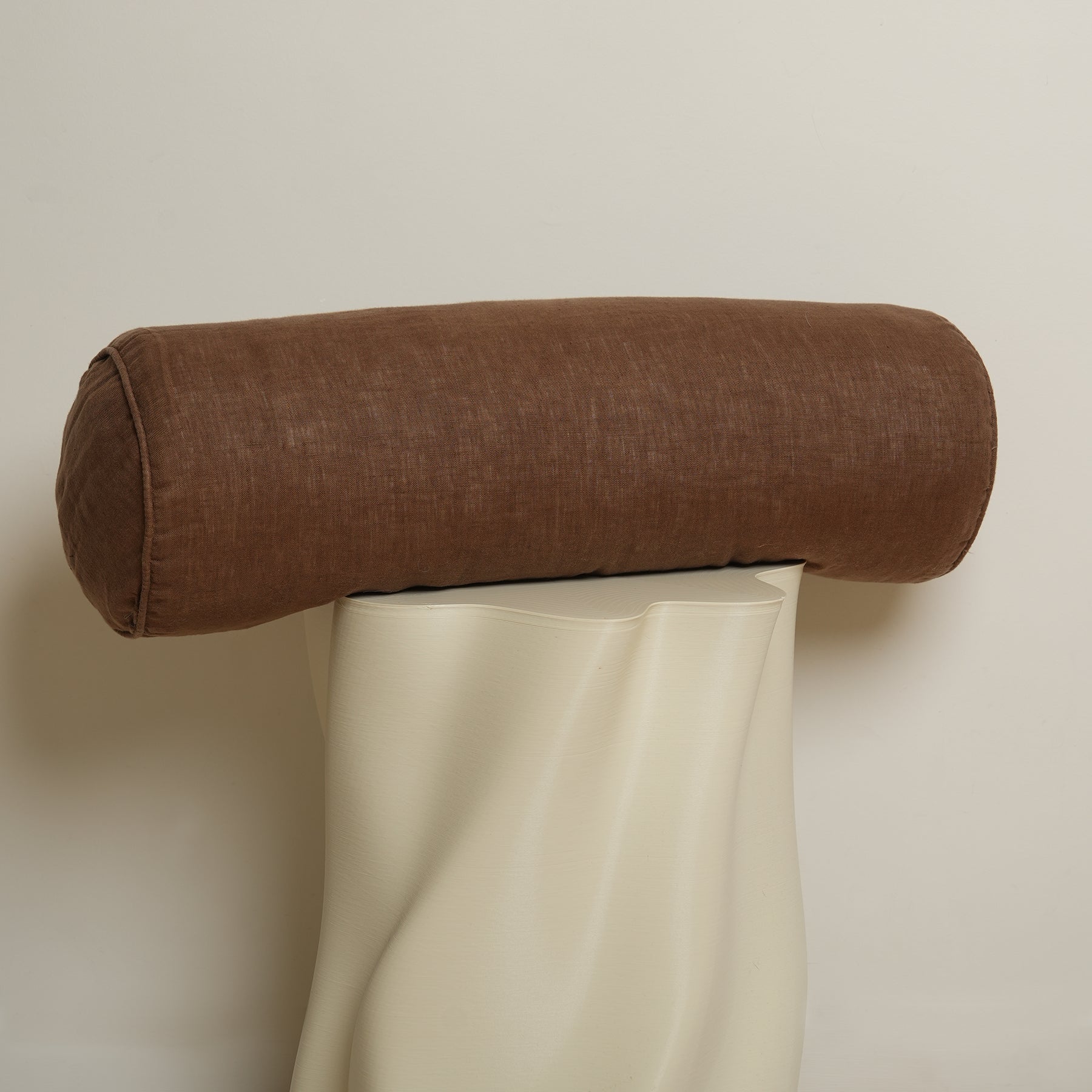 100% french flax linen feather filled bolster cushion in mocha