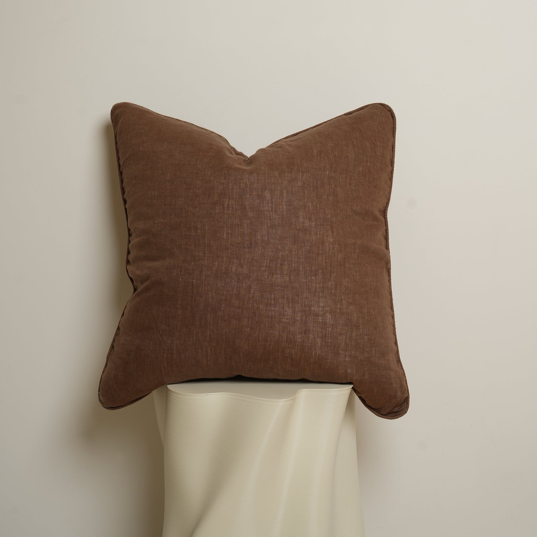 100% french flax linen feather filled cushion in mocha