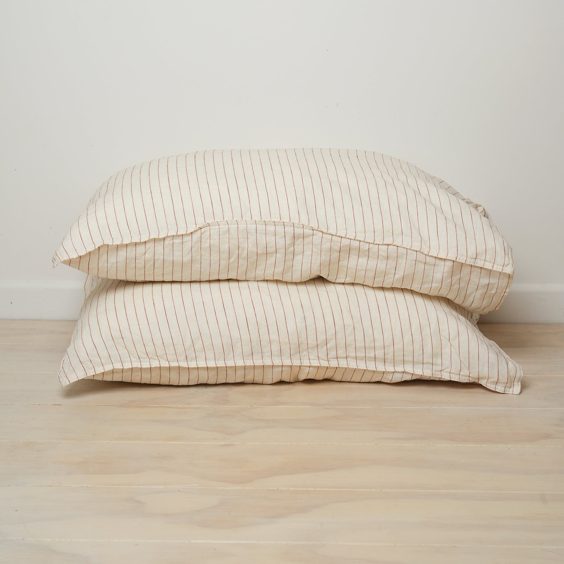 100% french flax linen pillowcase pair in ginger pinstripe