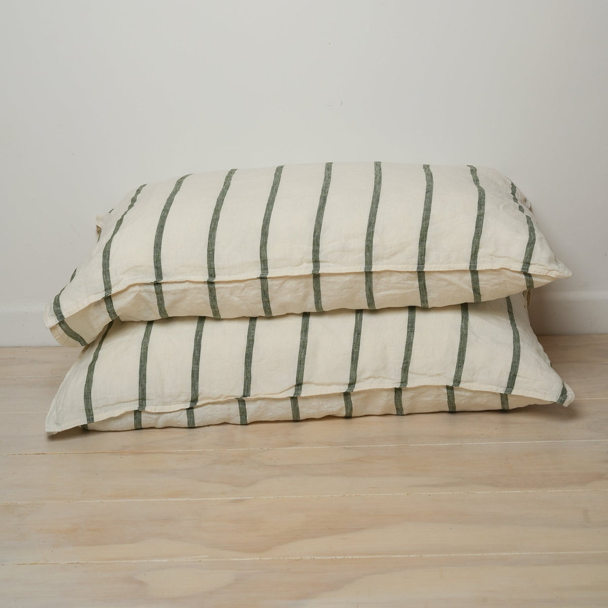 100% french flax linen pillowcase pair in lichen stripe