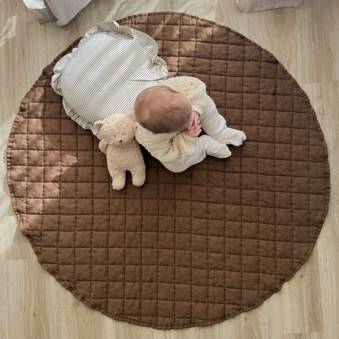 100% french flax linen playmat in mocha