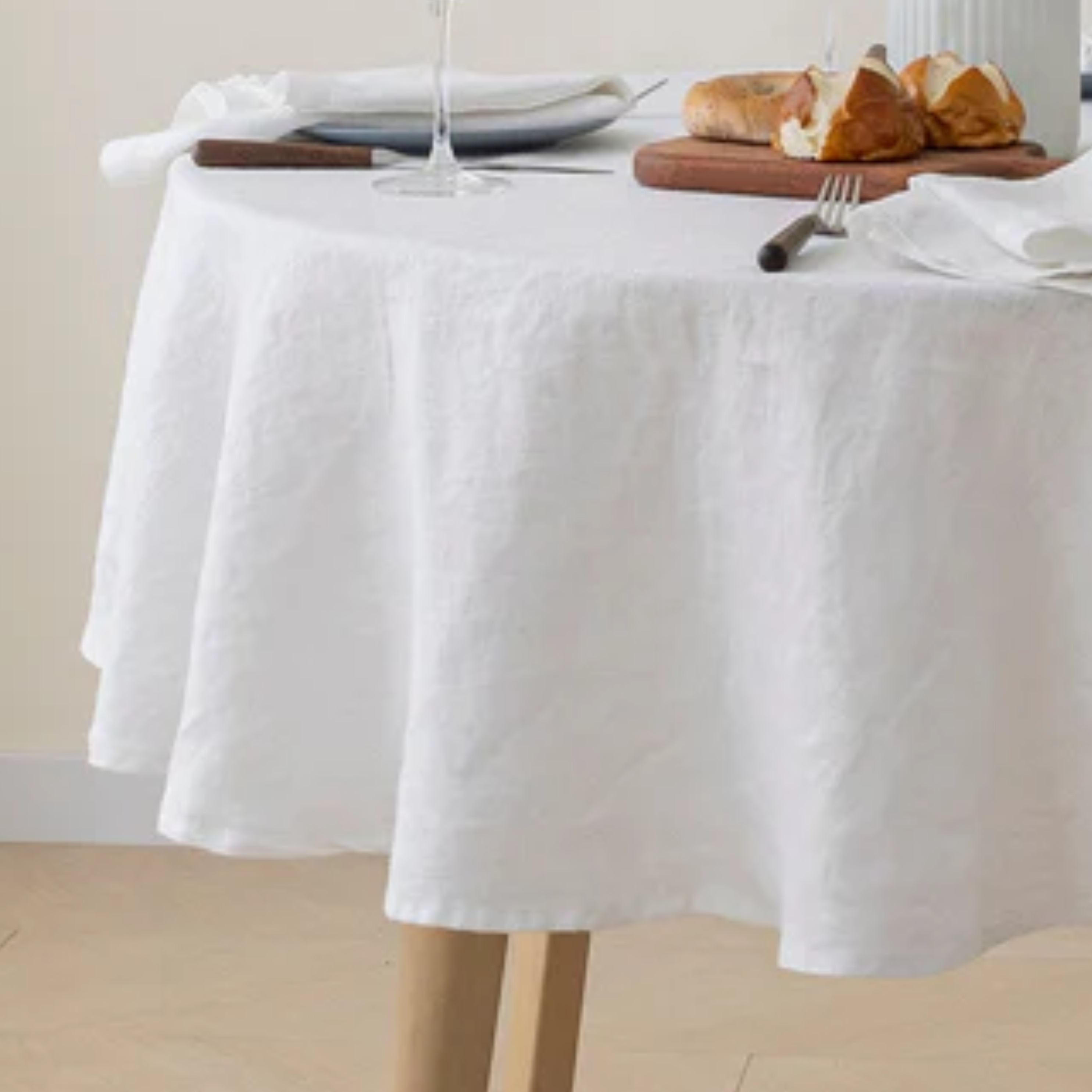 100% french flax linen round tablecloth in white