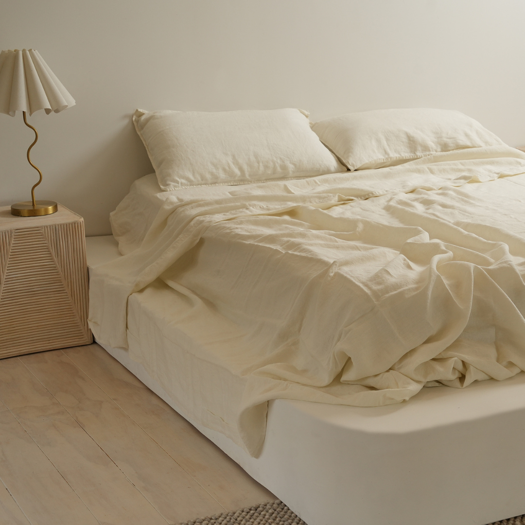 100% french flax linen sheet set in milk