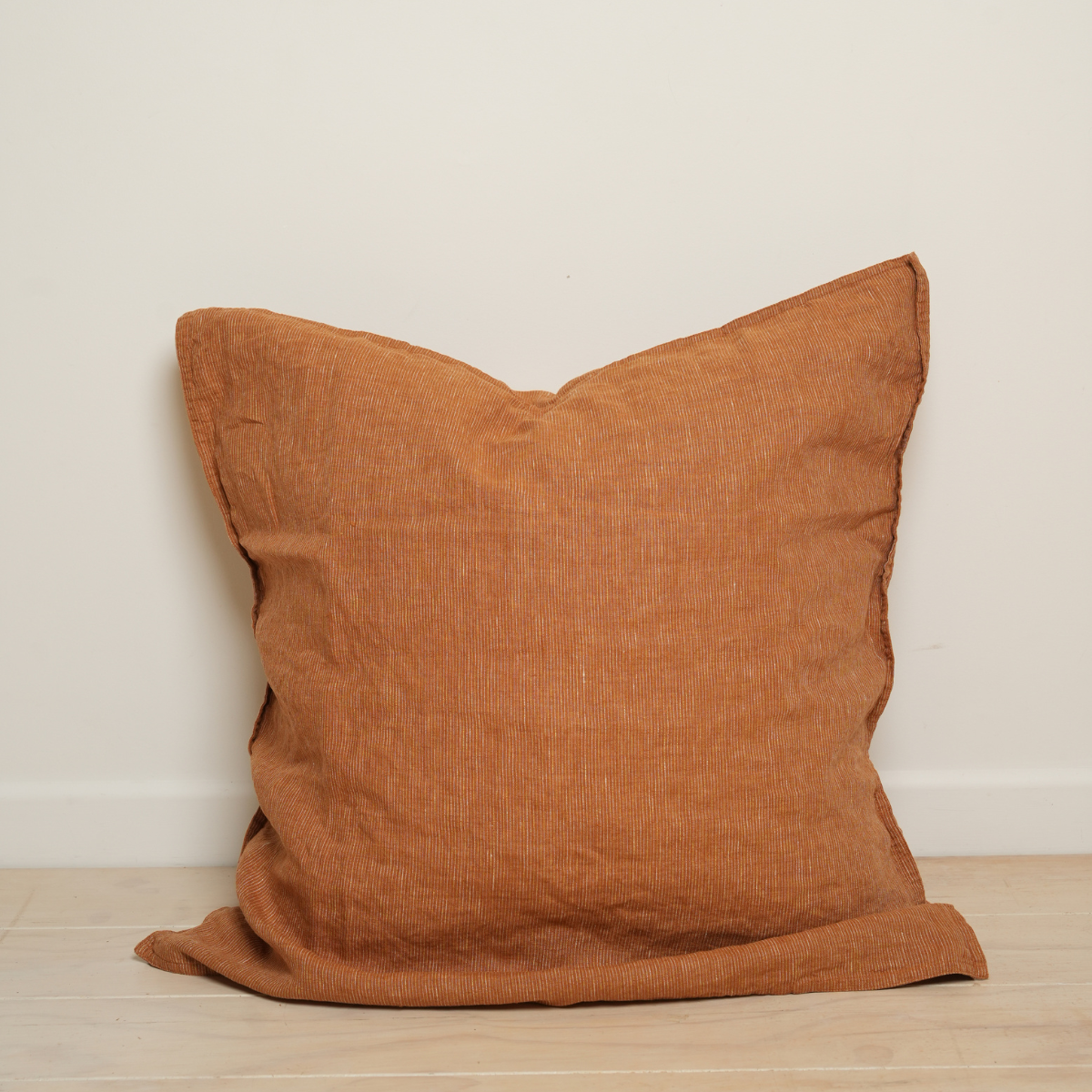 100% french linen euro pillowcase in caramel pinstripe
