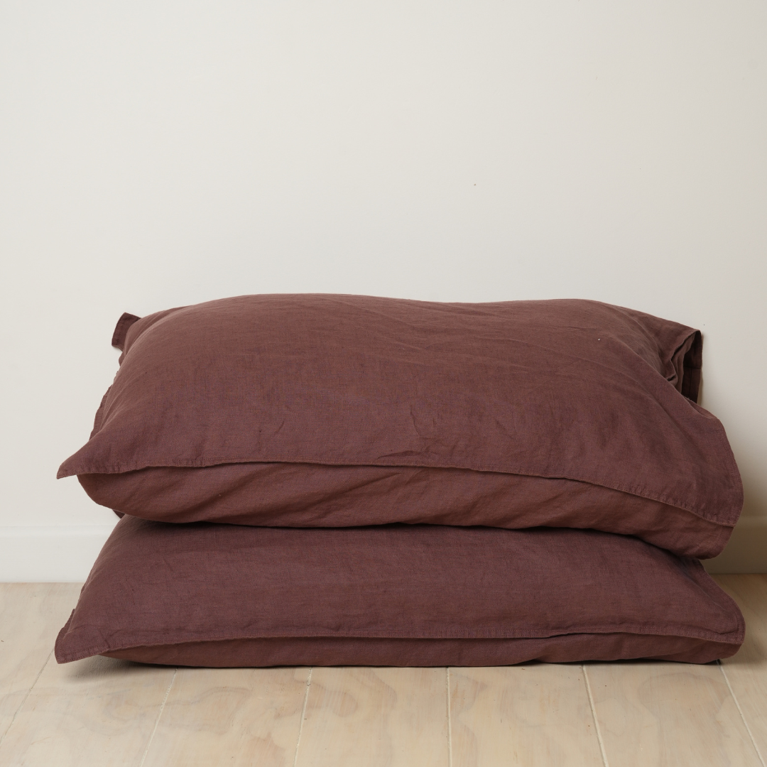 100% french linen pillowcase pair in cocoa