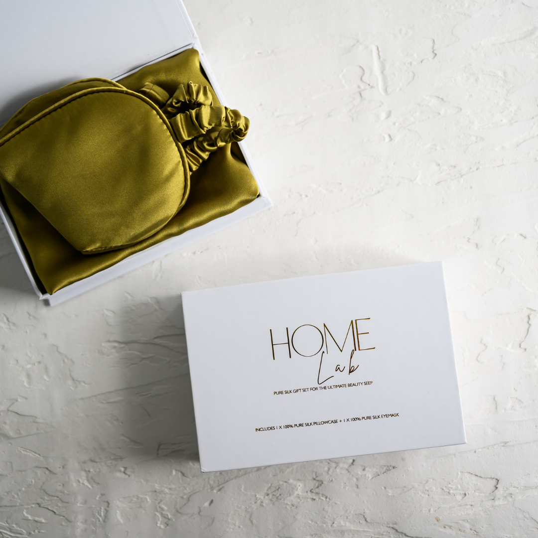 100% pure silk gift set in khaki, side view