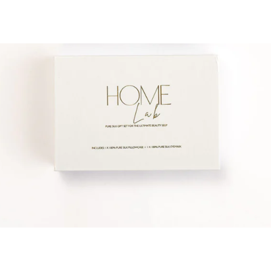 100% pure silk gift set in milk with black piping, close-up