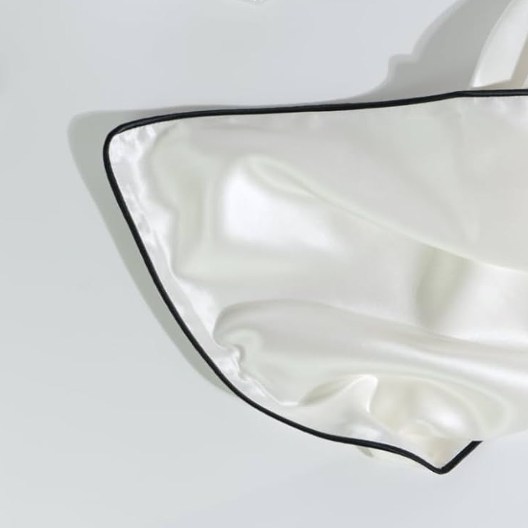 100% pure silk pillowcase in milk with black piping